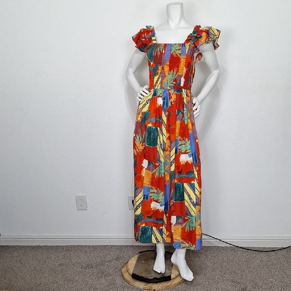 Live 4 Truth Multicolor Tropical Flutter Sleeve Boho Smocked Maxi Dress Size 2X